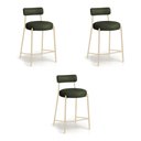 Ver imagem 5 de Banqueta Cozinha Média com Encosto Industrial Champanhe Kit 3 Londres PU Verde D03 - D'Rossi