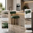 Ver imagem 4 de Banqueta Cozinha Média com Encosto Industrial Champanhe Kit 3 Londres PU Verde D03 - D'Rossi