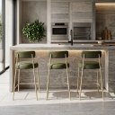 Ver imagem 1 de Banqueta Cozinha Média com Encosto Industrial Champanhe Kit 3 Londres PU Verde D03 - D'Rossi