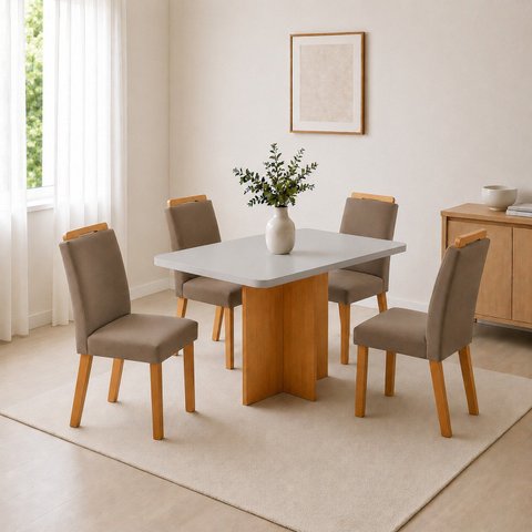 Conjunto Sala de Jantar Mesa Moscou Tp Canto Copo com 4 Cadeiras Mariana