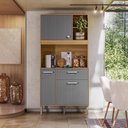 Ver imagem 1 de Armário de Cozinha Compacto Zen 3 Portas 1 Gaveta com Nicho Decorativo 0,90m - Freijó/gris
