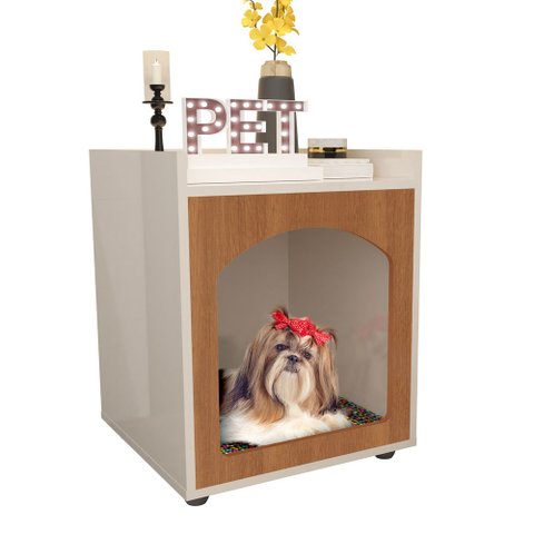 Mesa Cabeceira Casinha de Cachorro/gato Pet Off White/freijo