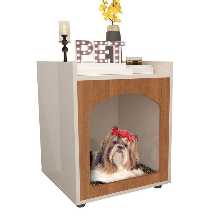 Mesa Cabeceira Casinha de Cachorro/gato Pet Off White/freijo Mesa Cabeceira Casinha de Cachorro/gato Pet Off White/freijo