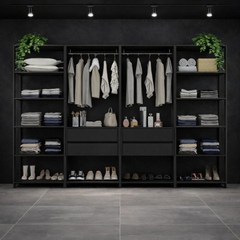 Guarda-roupa Closet Modulado Texas 4 Gavetas 270cm Multimóveis Mp4787 Preto