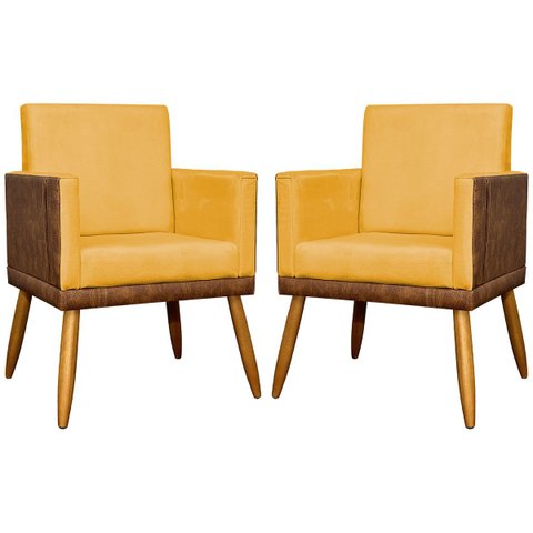 Kit 2 Poltronas Decorativa para Sala Recepção Escritório Consultório Lis Corino Peroba e Suede