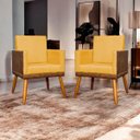 Ver imagem 2 de Kit 2 Poltronas Decorativa para Sala Recepção Escritório Consultório Lis Corino Peroba e Suede