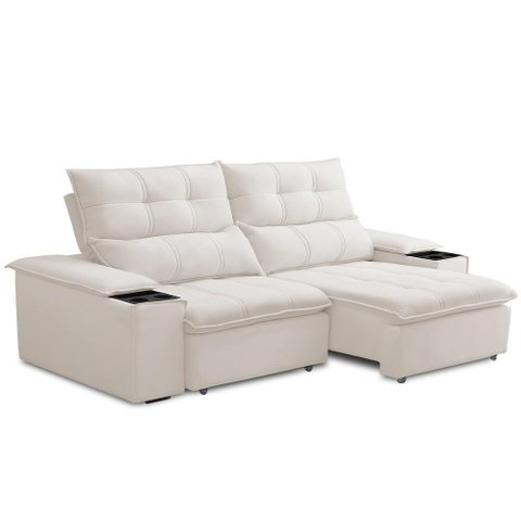 Sofá Retrátil Reclinável para Sala de Estar Living 210cm Ártico F04 Bouclê Cru - Lyam Decor