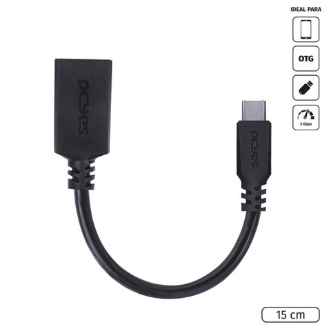 Adaptador Otg Tipo C para Usb a 3.0 para Celular Smartphone 15 Cm Preto - P3amup-15