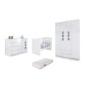 Ver imagem 1 de Jogo de Quarto Infantil Roupeiro e Cômoda 100% MDF + Berço Mini Cama Doce Sonho Branco c/ Colchão