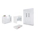 Ver imagem 1 de Jogo de Quarto Infantil Roupeiro e Cômoda 100% MDF + Berço Mini Cama Doce Sonho Branco c/ Colchão