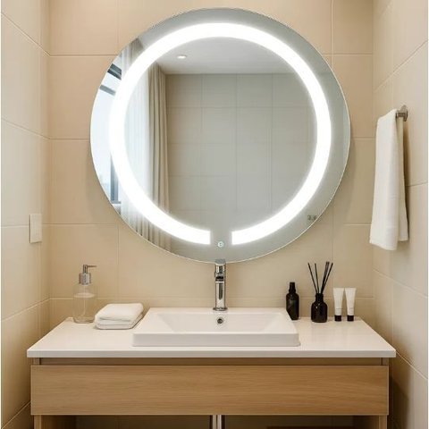 Espelho Redondo 60cm Maquiagem Iluminado 3 Leds Touch Screen