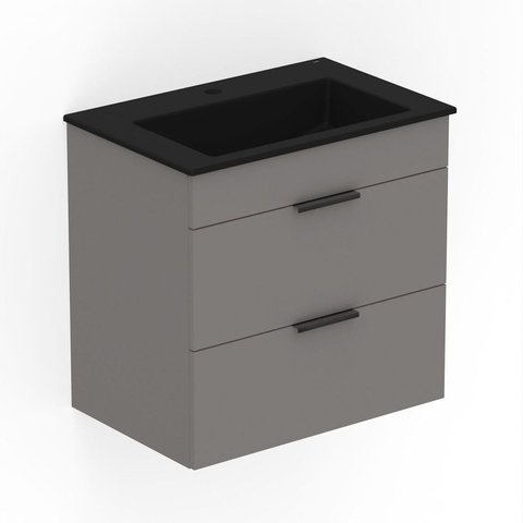 Gabinete Integrado 2 Gavetas com Lavatório 65x62cm Cube Cinza/Stone/Preto