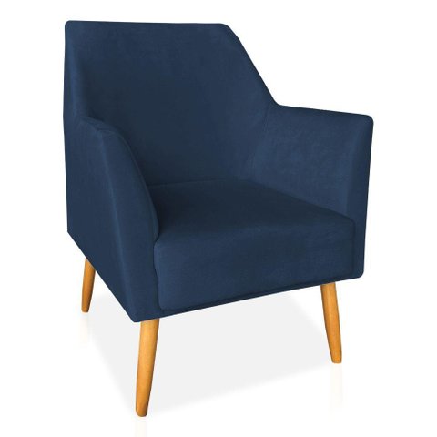 Poltrona Decorativa Julia Veludo Pés Palito Castanho Azul Marinho