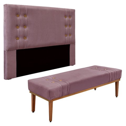 Kit Cabeceira e Calçadeira Recamier Queen 1,60m Gênova Veludo Uva - Pallazio
