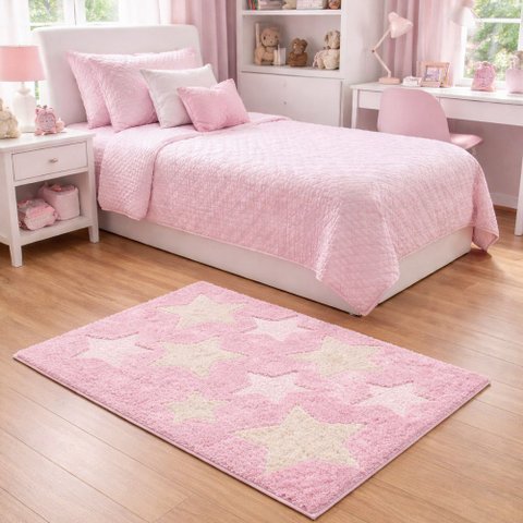 Tapete Sala Dubai Infantil Menina Antiderrapante 1,00x1,50:estrela