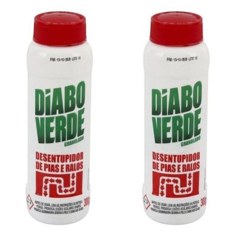 Kit 2 Diabo Verde Granulado Desentupidor de Pias Ralos 300g