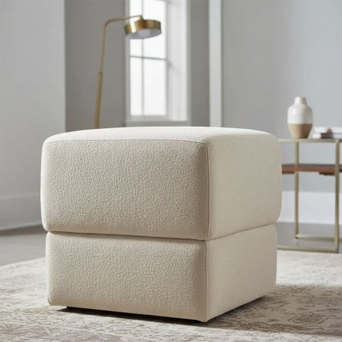 Puff Decorativo Aloy Bouclé Premium Assento Extra para Sala Quarto Design Moderno Bege