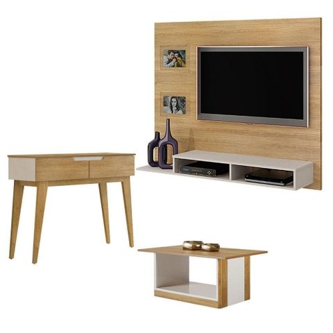 Painel para TV Hades com Aparador e Mesa de Centro 2 Portas 1 Prateleira MDP-MDF Cinamomo Off White