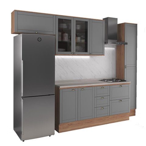 Armário de Cozinha Completa com Balcão Milla Lounge Carraro Nogal com Cinza Titânio