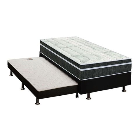 Cama Box c/Auxiliar Solteiro: Colchão Orthoflex Bonnel Venezia Black + Base CRC Courano Black(88x188