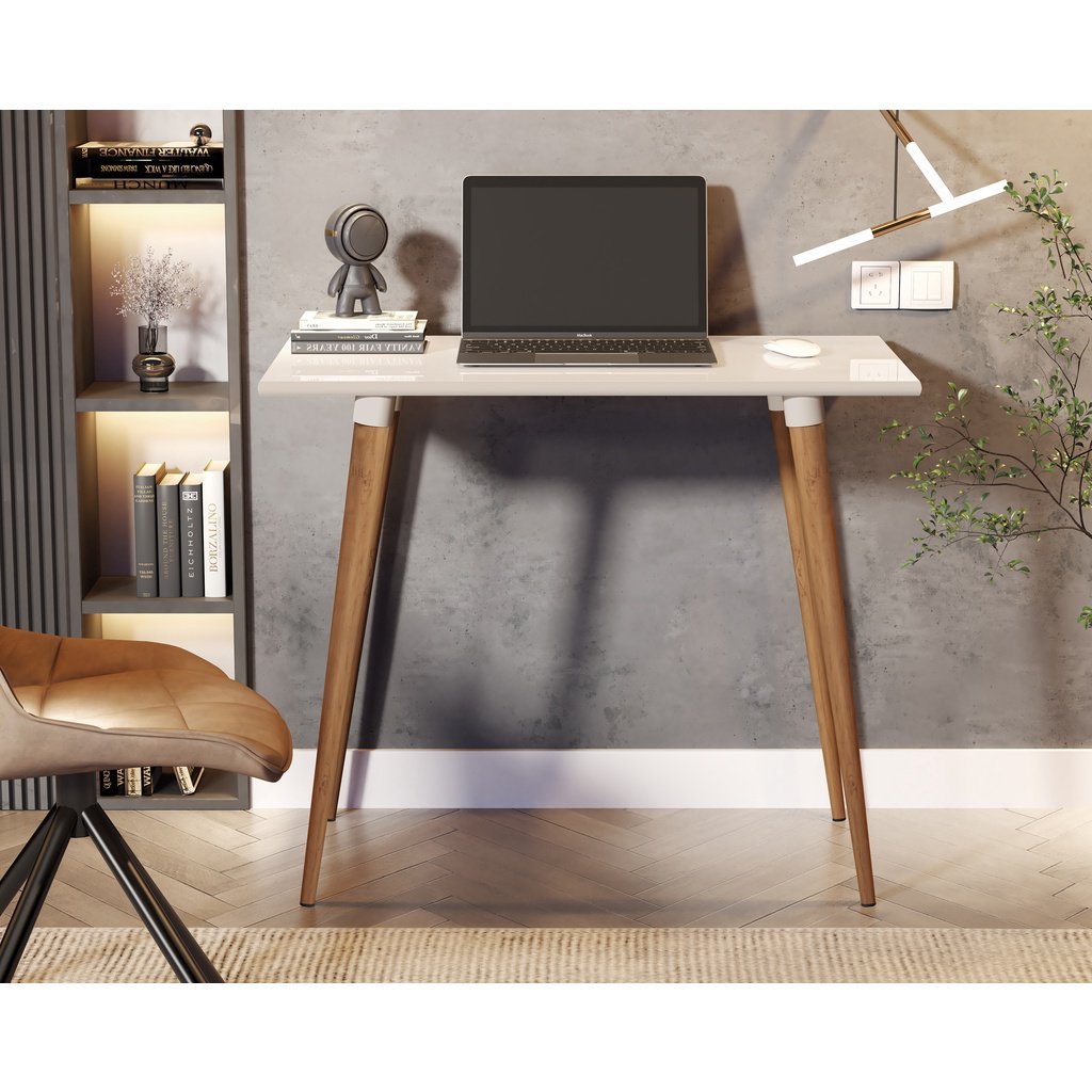 Ver imagem 2 de Mesa Escritório Computador Escrivaninha Branca Preta Pequena:OFF WHITE