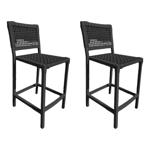 Kit 2 Banquetas França em Corda Náutica e Base em Alumínio Preta para Área Gourmet Preta