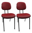 Ver imagem 1 de Kit 2 Cadeiras Fixas Vermelho Escuro Secretaria Pé Palito Estofado em Tecido Jserrano