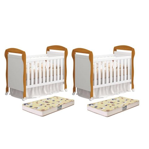 Kit Gêmeos Berço Mini Cama Danny Branco/savana com Colchões Supreme - Reller Móveis