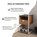 Ver imagem 3 de Mesa Lateral Industrial Tókio com Gavetas para Dormitório em Ferro Branco - Tampo Amêndoa