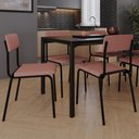 Ver imagem 2 de Kit 08 Cadeiras Estofada para Sala de Jantar Sense Preto C01 Linho Rosa - Lyam Decor