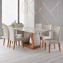 Ver imagem 1 de Conjunto Sala de Jantar Mesa 160x80,8cm Tampo com Vidro 6 Cadeiras Inspirare Yescasa Bege/Mel