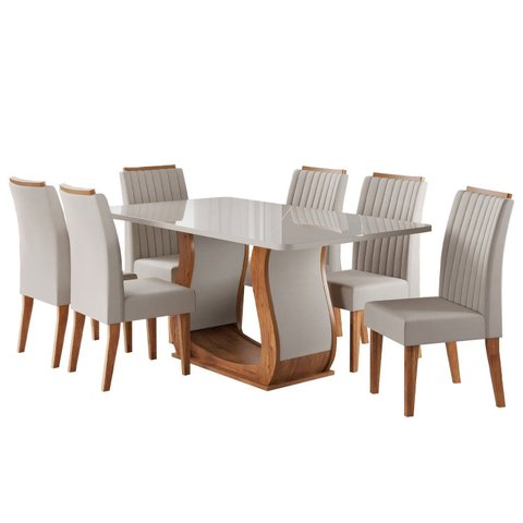 Conjunto Sala de Jantar Mesa 160x80,8cm Tampo com Vidro 6 Cadeiras Inspirare Yescasa