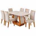 Ver imagem 2 de Conjunto Sala de Jantar Mesa 160x80,8cm Tampo com Vidro 6 Cadeiras Inspirare Yescasa Bege/Mel
