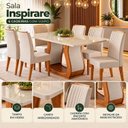 Ver imagem 5 de Conjunto Sala de Jantar Mesa 160x80,8cm Tampo com Vidro 6 Cadeiras Inspirare Yescasa Bege/Mel