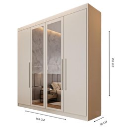Guarda Roupa 4 Portas Aurora com Espelho Off White - Móveis Europa - 4
