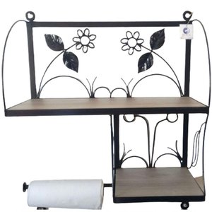Suporte Prateleira Ferro Cor Preta Duplo Cozinha Flores