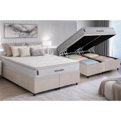 Cama Box Baú Crc Queen +Colchão Molas Marselha Hellen 158