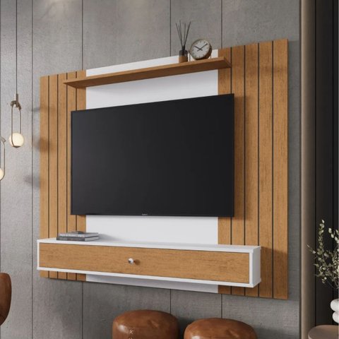 Painel Berlim Ripado P/ Tvs de até 42 Polegadas Prateleiras e Gaveta Off White