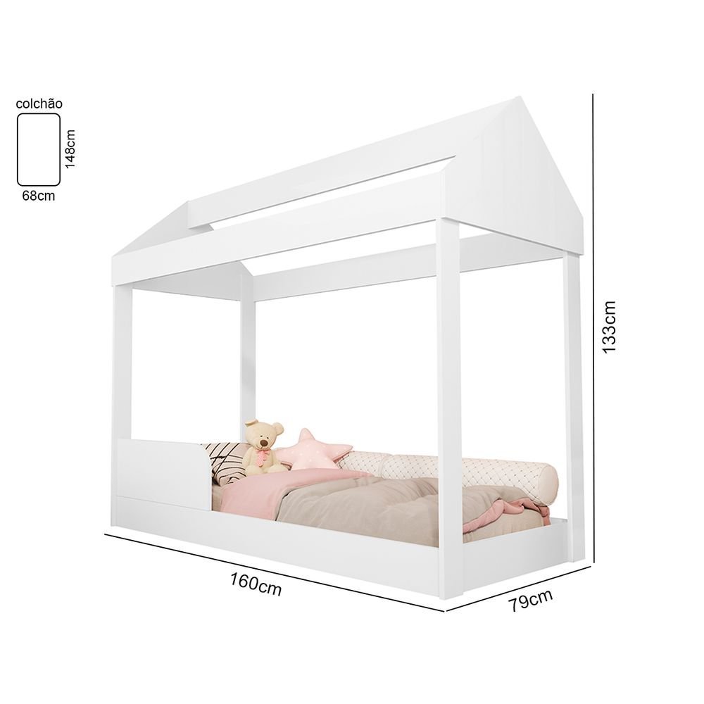 Cama Casinha Montessoriana Infantil com Colchão e Voal Rosa Crystal - 3