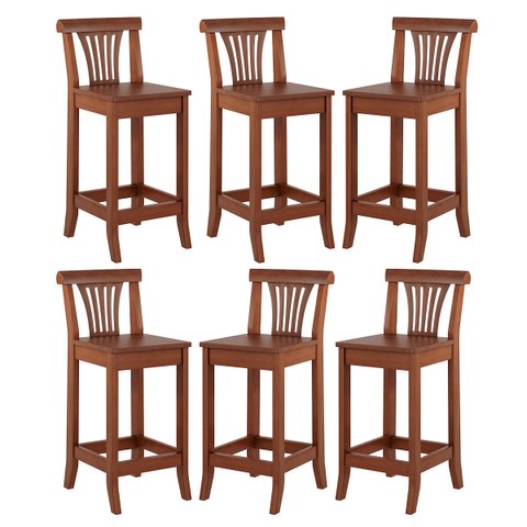Kit 6 Banquetas Média Madeira Maciça Valentina 36x90Cm Bancada Cozinha Gourmet Verniz Imbuia - RMI