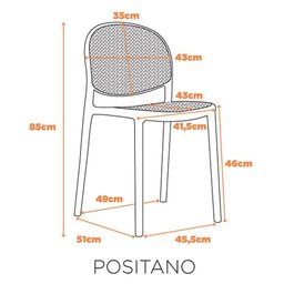 Kit 4 Cadeiras Empilhável Positano Fratini Polipropileno Cor Nude e Assento Simulando Palha Rattan - 4