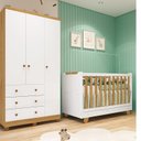 Ver imagem 1 de Quarto de Bebê com Guarda-Roupa 3 Portas e Berço 4 em 1 Minicama 100% MDF Mike Espresso Móveis Branc