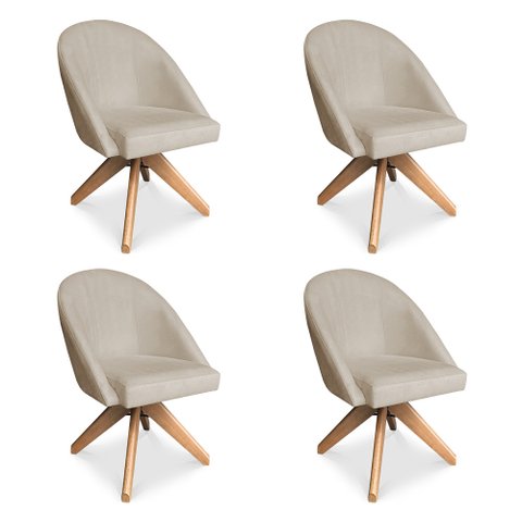 Kit 04 Poltronas Cadeira Giratória Bela Suede Base de Madeira - Pallazio