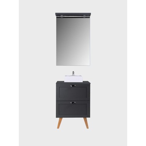 Gabinete para Banheiro com Tampo Cuba e Espelheira 60cm Retro Mdf Grafite Milano - On Móveis