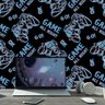 Papel De Parede Quarto Gamer Azul E Fundo Preto 10,0m - 1