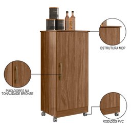 Armário Multiuso Cozinha Lavanderia com Rodízios Lisa M07 Naturale - Mpozenato - 3