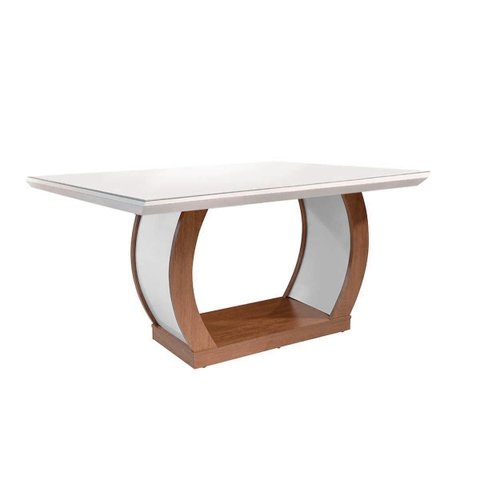 Mesa P/ Cozinha Jade C/ Tampo 180x90cm Madeirado Vidro Canto Curvo - Imbuia/off White - Rufato