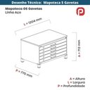 Ver mais imagens de Mapoteca 5 Gavetas Pandin 120cm (larg) Tampo Mdp Branco Estrutura Aço Cinza Gaveta Azul Dali