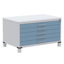 Ver imagem 1 de Mapoteca 5 Gavetas Pandin 120cm (larg) Tampo Mdp Branco Estrutura Aço Cinza Gaveta Azul Dali
