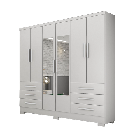 Guarda Roupa Solteiro Encant 6 Portas 6 Gavetas com Espelho Nh Rei de Casa Neve